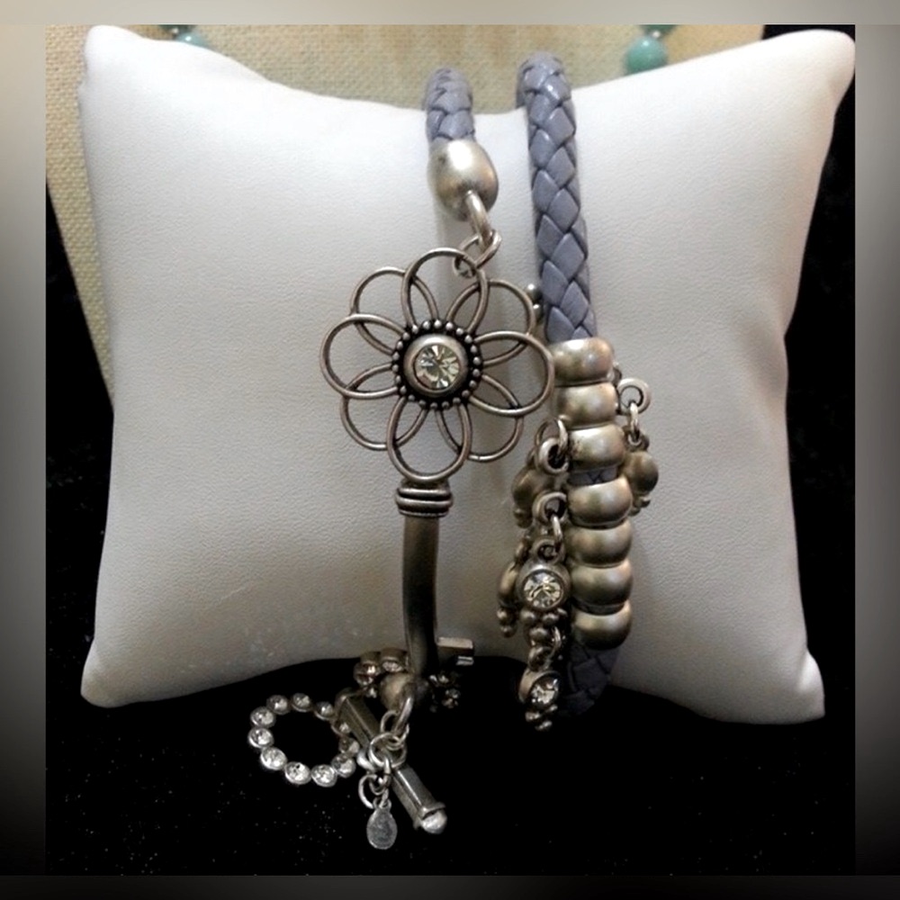 Brand New Premier Designs Keeper Woven Wrap Charm Key Silver Crystal Bracelet